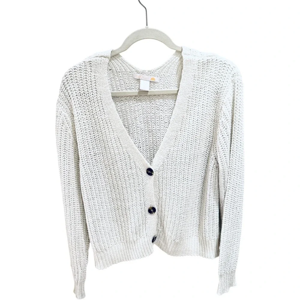 C&C California Knit Cardigan‎ Button Front Sweater Lightweight Cream XL